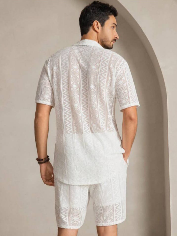 Bonga Boys Men's Casual Loose Woven Short Sleeve Shirt & Elastic Waist Straight Leg Shorts Sleepwear Set